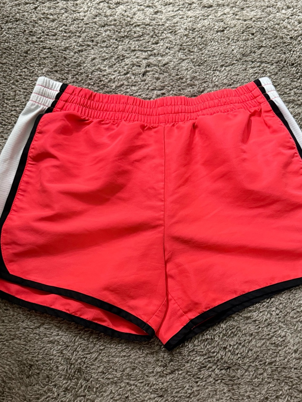 Danskin Now Neon Coral Athletic Shorts with Black & White Trim